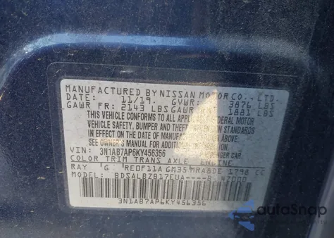 2019 Nissan Sentra S from USA, damaged, VIN 3N1AB7AP6KY456356